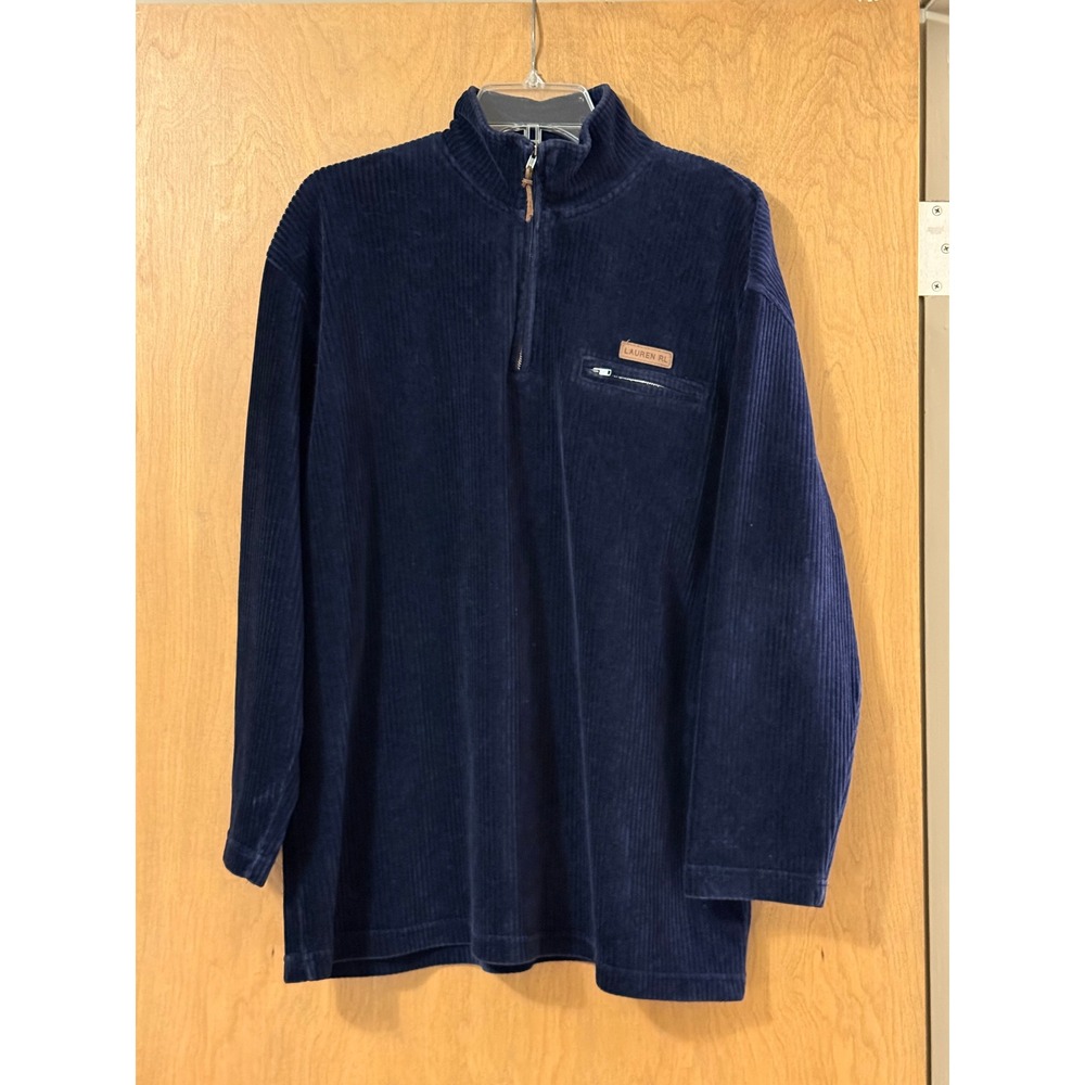 Lauren Ralph Lauren Vintage Quarter Zip Pullover Corduroy Mens Navy Large